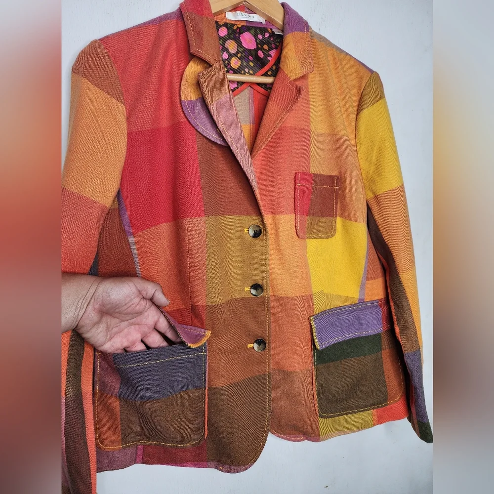 Liz Claiborne Vintage Kaliedoplaid Multicolor Single Breasted Blazer Sz14 - Picture 7 of 13